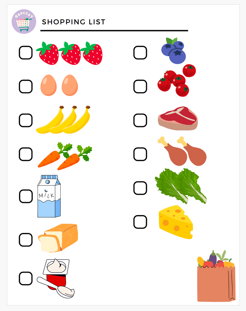 Grocery List Pretend Play