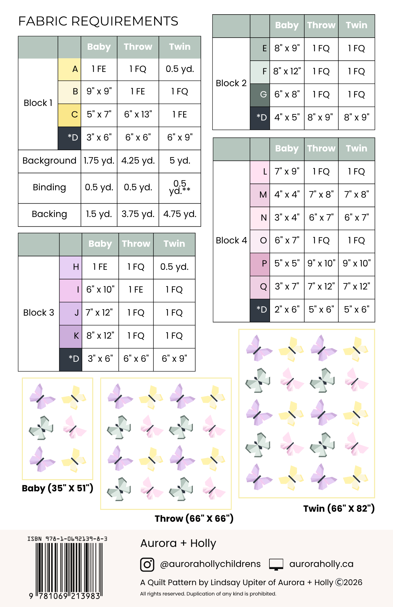 Butterfly Quilt Pattern - Paper